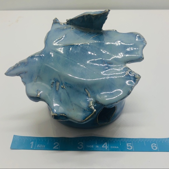 Wardell Pottery Leaf Spirit House Blue Glaze Fairy Soul Yard Art Sculpture - Picture 9 of 12